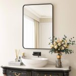 XRAMFY 24 in. W x 36 in. H Rectangular Aluminum Alloy Framed Rounded Black Wall Mirror