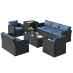 AECOJOY 7 PCS Outdoor Patio Furniture Sets with 2 Storage Boxes, Black & Dark Blue