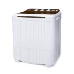 Tabu Portable Washing Machine, Mini Washer, 16.5lbs Compact Twin Tub Wash Spin Combo for Apartment, Dorms, RVs, Camping and More, White Brown