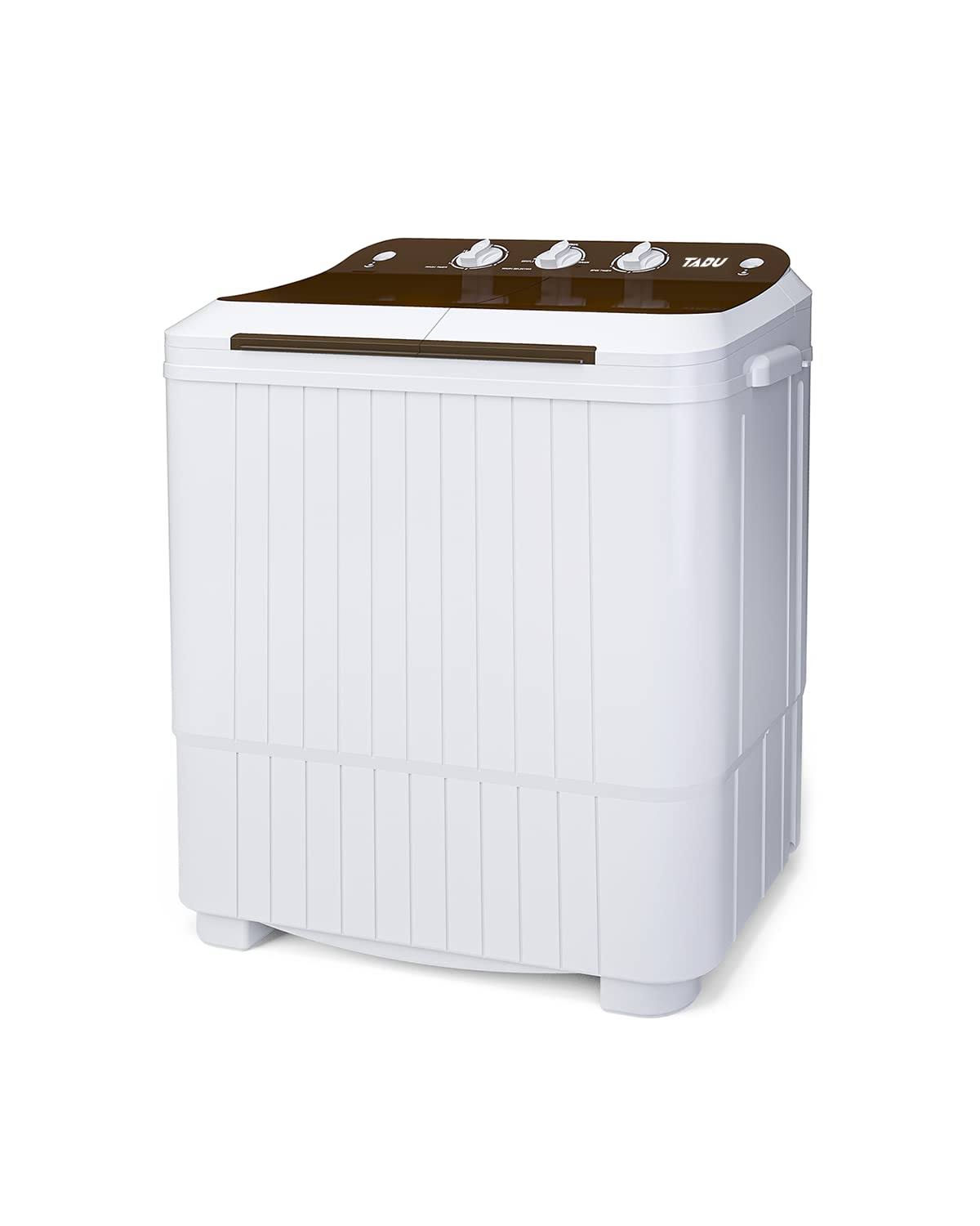 7d9ae8d81a55905fa980af3697c88307b103dd6ccd87bb9b8579b5869b69b6d6.jpg Tabu Portable Washing Machine, Mini Washer, 16.5lbs Compact Twin Tub Wash Spin Combo for Apartment, Dorms, RVs, Camping and More, White Brown - Image 1