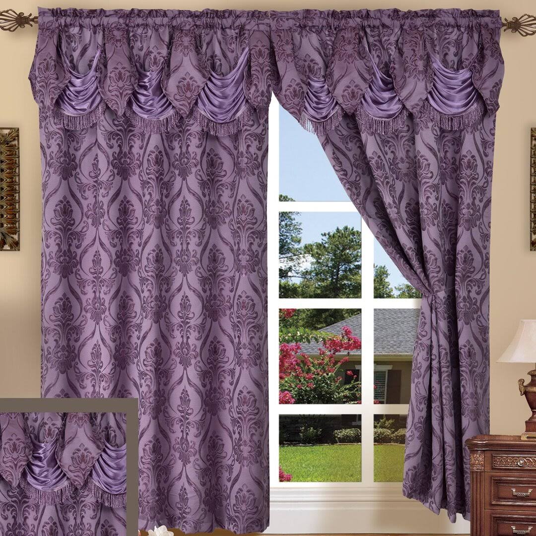 7db12d7455731087ddf21c682fe2e331320ce049a3ea5424a1ba7092f4c556a5.jpg Astoria Grand Heideman Damask Room Darkening Rod Pocket Curtain Panel Set of 2 Purple - Image 1