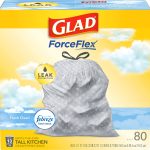 Glad OdorShield Tall Kitchen Drawstring Bags Fresh Clean 13 Gal White 80/Box
