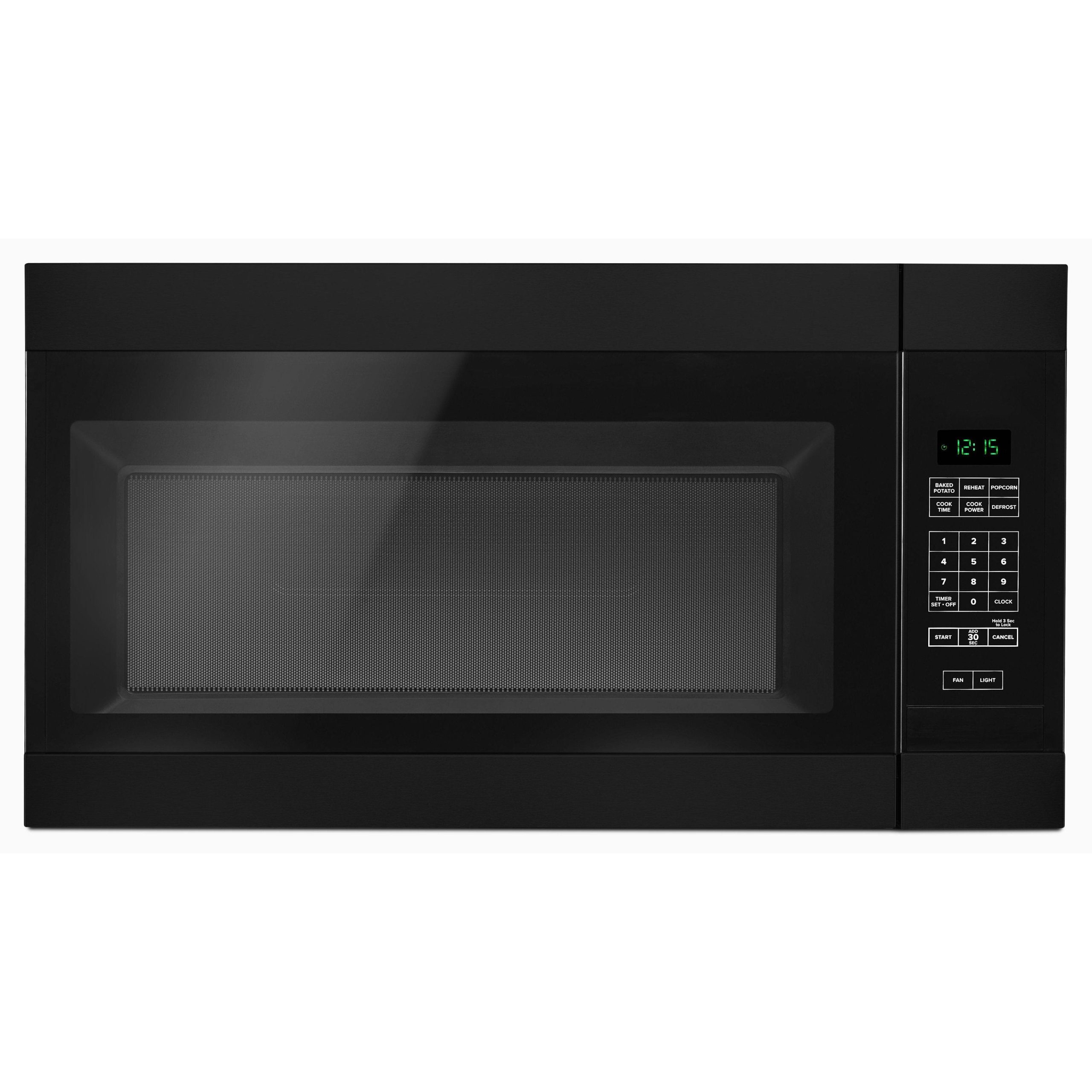 7e19b1dc9e355b540fdce3571ff6b33c0b1eb05e004dd82b43cd045b196295f9.jpg Amana AMV2307PFB 1.6 Cu. ft. Black Over-The-Range Microwave - Image 1