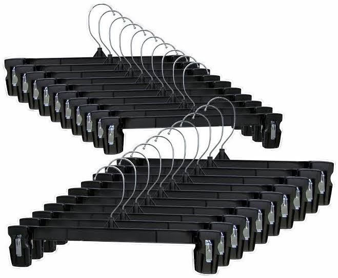 7e272d3dcaa6b27de28e0da9c8c5753d8923ab24a1e64de072faf6ec49ae2a34.jpg Hanger Central Recycled Black Heavy Duty Plastic Pant & Skirt Bottom Hangers with Plastic Pinch Clips and Polished Metal Swivel Hooks, 10 inch, 10 - Image 1