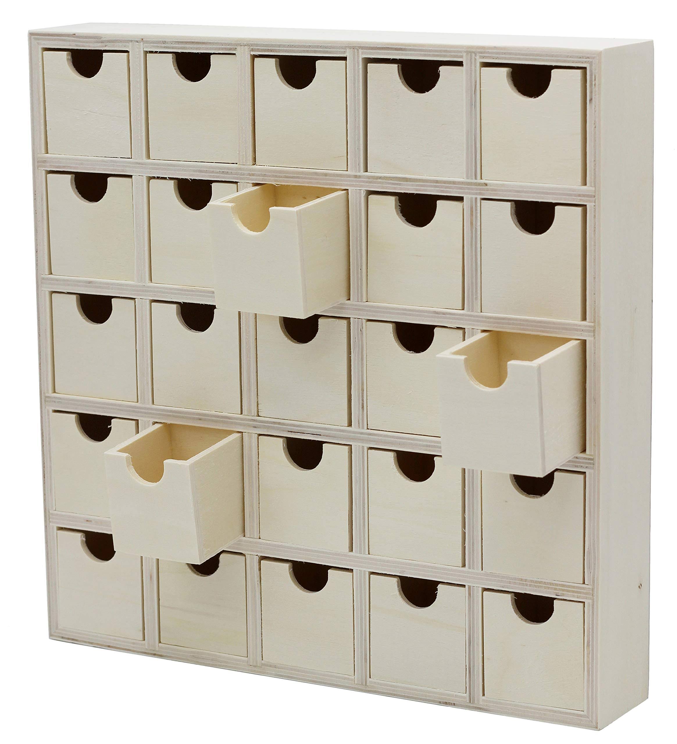 7e6cffe62dea0ad80f44362fec6e66cc1d92ff9d75cfa99bef9a563ddb40cc0f.jpg Creative Hobbies 25 Drawer Wooden Advent Calendar, DIY Unfinished Storage Box, Ready to Decorate, Pre Assembled, Storage Organizer - Image 1
