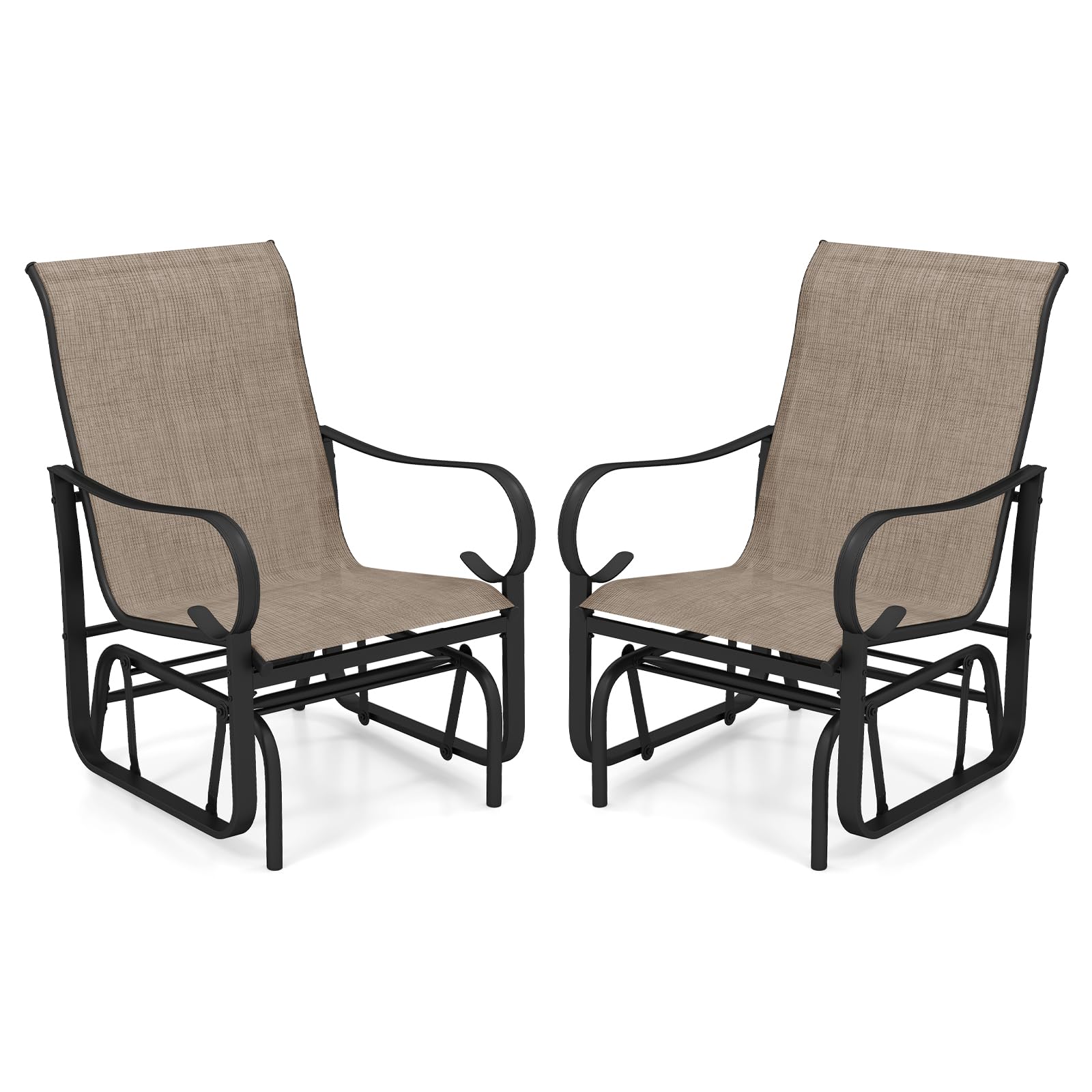 7e9cae5b62de7fd390aae807f4cf6fb927fbf83cdb6a13f33e81ca1bb40d1276.jpg Tangkula Outdoor Glider Chairs Set of 2/4 with High Backrest Breathable Mesh Fabric and Metal Frame - Image 1