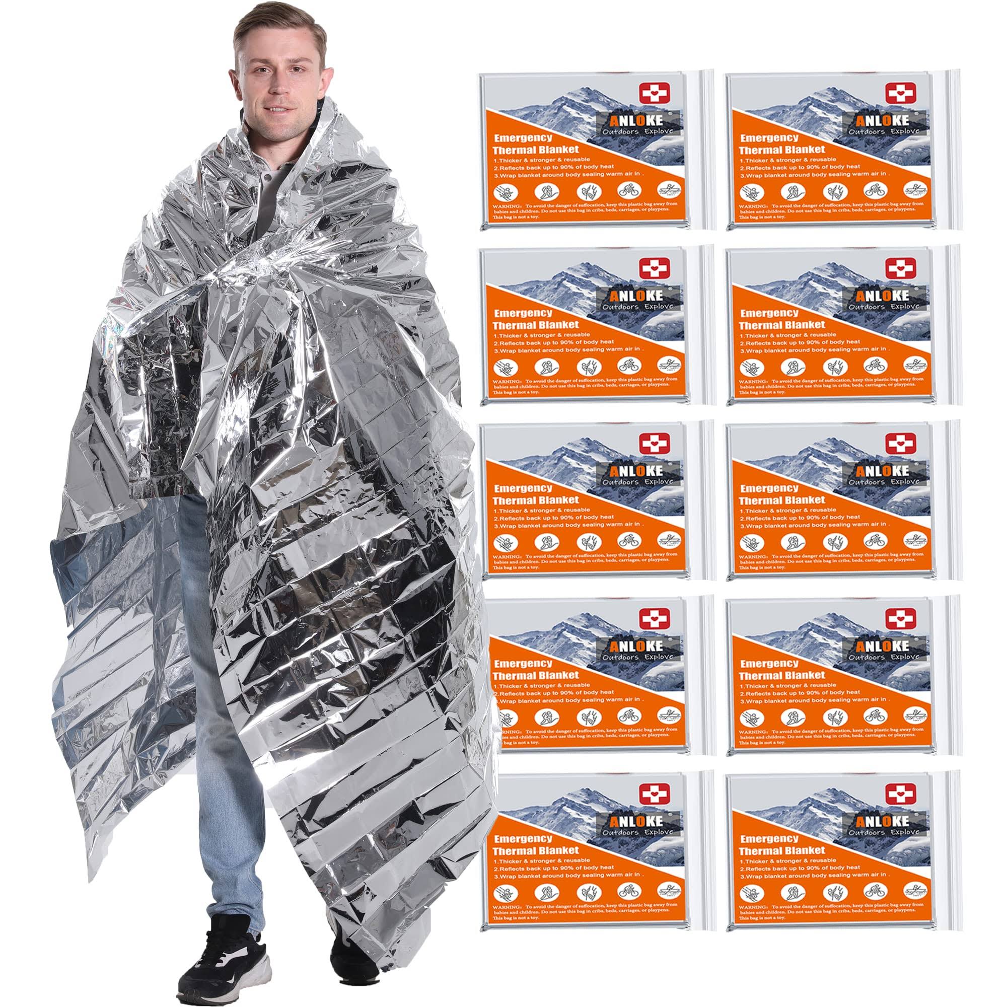 7ea69a55720d96fd9b04c79753c5beda663678577a99af3a9f19c8c8d5d0387c.jpg ANLOKE Emergency Blankets Mylar Thermal Blanket,(10 Pack) of Gigantic Space Blanket 82 * 64 in. Survival Blankets Heavy Duty Camping Gear,first Aid - Image 1