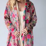 Natural Life Cozy Blanket Kimono - Taupe Ditsy L/XL
