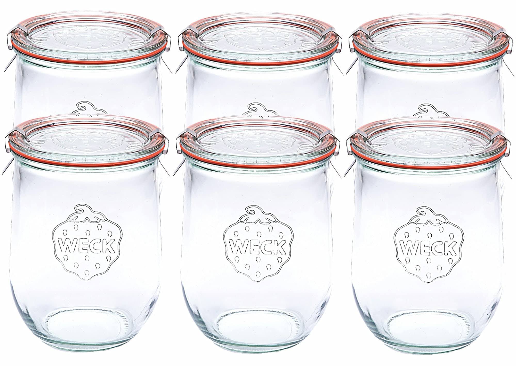 7eec4d5970b9f36cab4c7bd7552bd9605eee6fe36b02d1f8019d5351d035809c.jpg Weck 745 Tulip Jar - 1 Liter Set of 6 Clear - Image 1