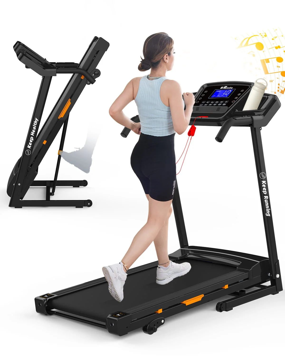 7ef5fd75ef1d4c831e7d49111b87cd753b9e81f28c2716f8869931426b35214b.webp FYC Folding Treadmill for Home with Incline 3.5HP 330 lb Weight Capacity Portable Electric Treadmill with Bluetooth, 12 Preset Programs Exercise Running Machine Easy Assembly Orange - Image 1