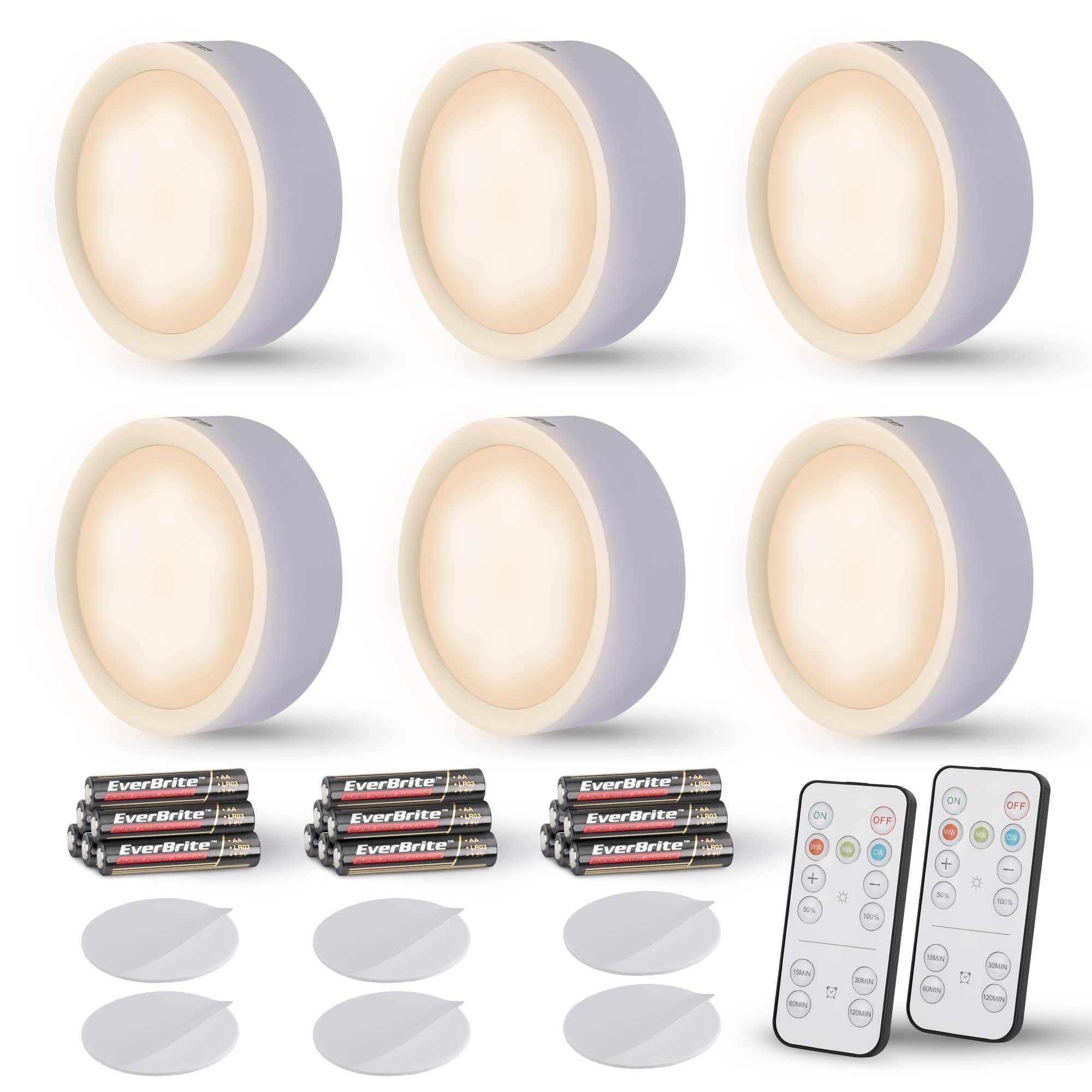 7f4667cbac4f4703ce852eb75de997d518b5b087a6a9a67fb83a67cd9a6d2953.jpg Everbrite Puck Lights, Battery Operated Lights, with Remote Control, Under Cabinet Lighting Wireless, Dimmable Closet Lights with Timer, Battery - Image 1