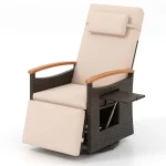 Outdoor Rattan 360° Swivel Recliner Chair, Patio Wicker Chaise Lounge Chair with Adjustable Backrest & Footrest, Flip Side Table & Cushions