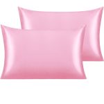 Ntbay 2 Pack Satin Standard Pillowcases for Hair and Skin, Luxurious and Silky Pillow Cases with Envelope Closure, 20x26 Inches, Pink
