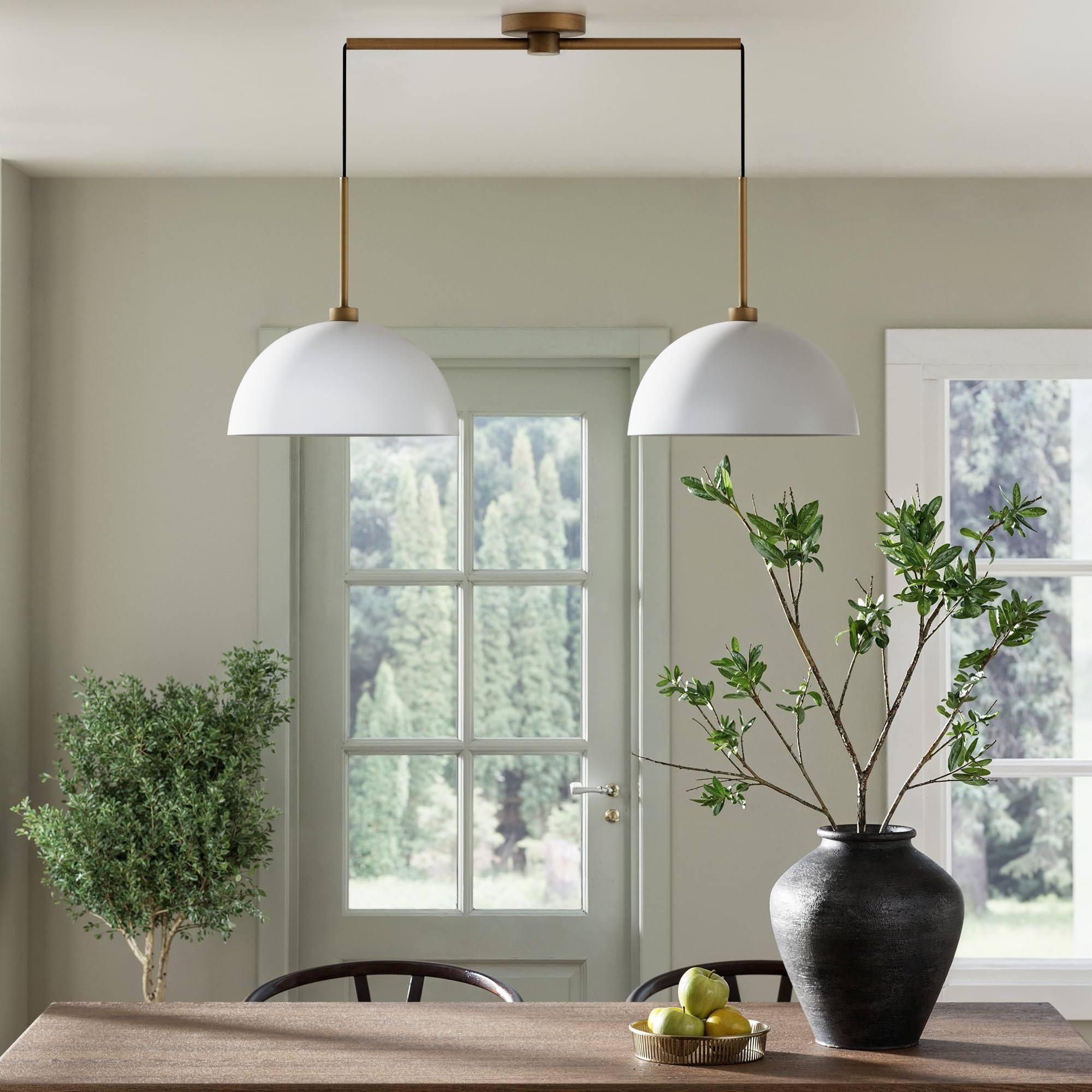 7f6b586896e8ecb8873c4d95ecc9b93af058eb6b6cf61b7c47a91eba331081aa.jpg Nathan James Percy Modern 2-Light Pendant Island Light Fixture, Hanging Lights with Metal Shade and Adjustable Cord - White - Image 1