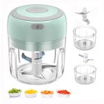 Electric Mini Food Chopper, Rechargable Small Food Processor for Garlic, Puree, Onion, Herb, Veggie, Ginger, Fruit Blender (250ml+100ml 2 Cups, Green)