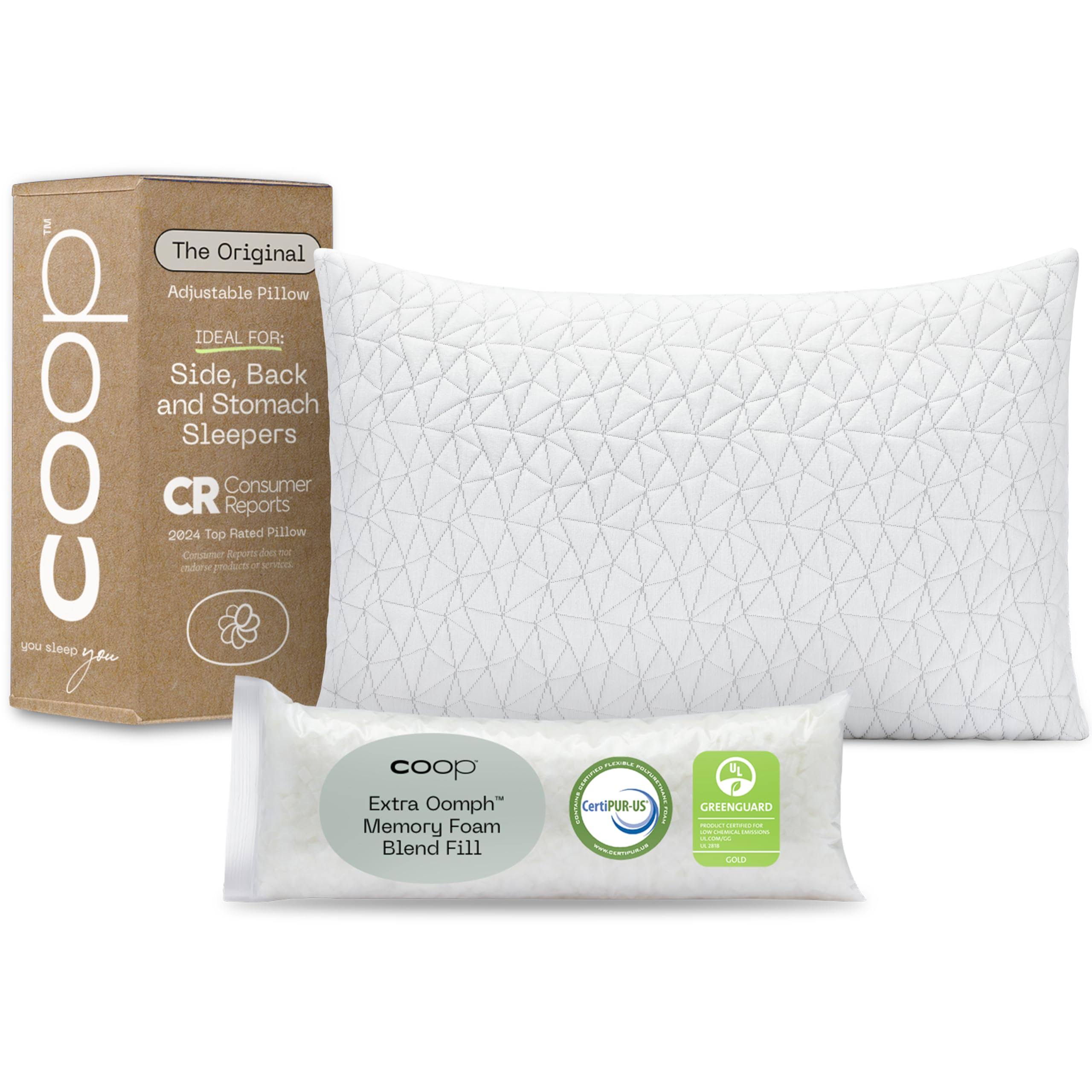 7f9cf83f2ef734869b78037f80e55c2c54261389d2048ddca57f4c3cf0468b3a.jpg Coop Home Goods - Premium Adjustable Loft Pillow - Cross-Cut Memory Foam Fill - Lulltra Washable Cover from Bamboo Derived Rayon - CertiPUR-US - Image 1