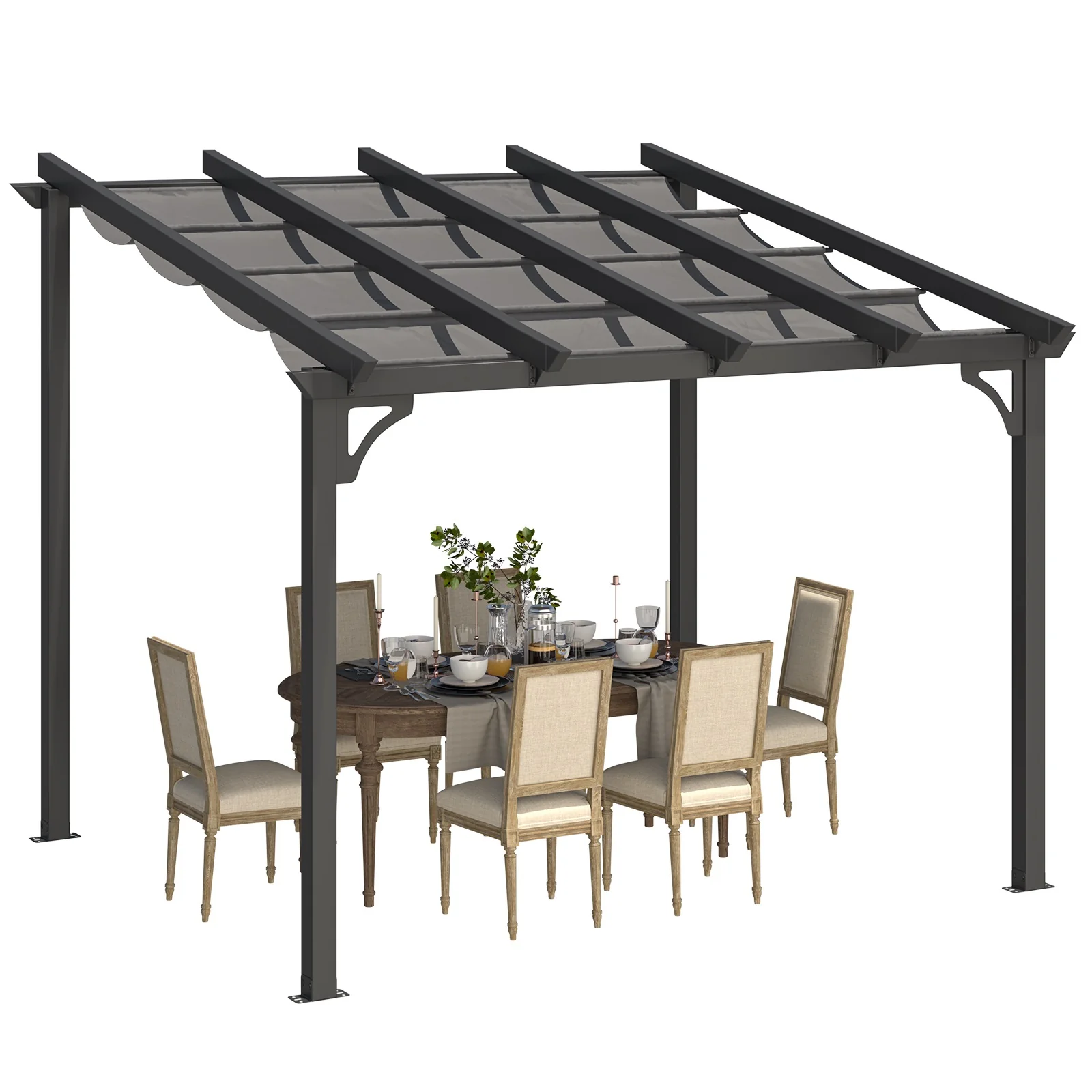 7fba0309af88bbb091506924840ea1704afb517257477e72ac35f2718028047a.webp AECOJOY 10' x 8' Gazebo for Patio, Retractable Pergola with Adjustable Sun Shade Canopy Roof - Image 1
