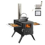 UNDUSLUY Outdoor Portable Wood Burning Stove, Heating Burner Stove for Tent,Camping, Ice-fishing, Cookout, Hiking, Travel, Includes Pipe Tent stove+