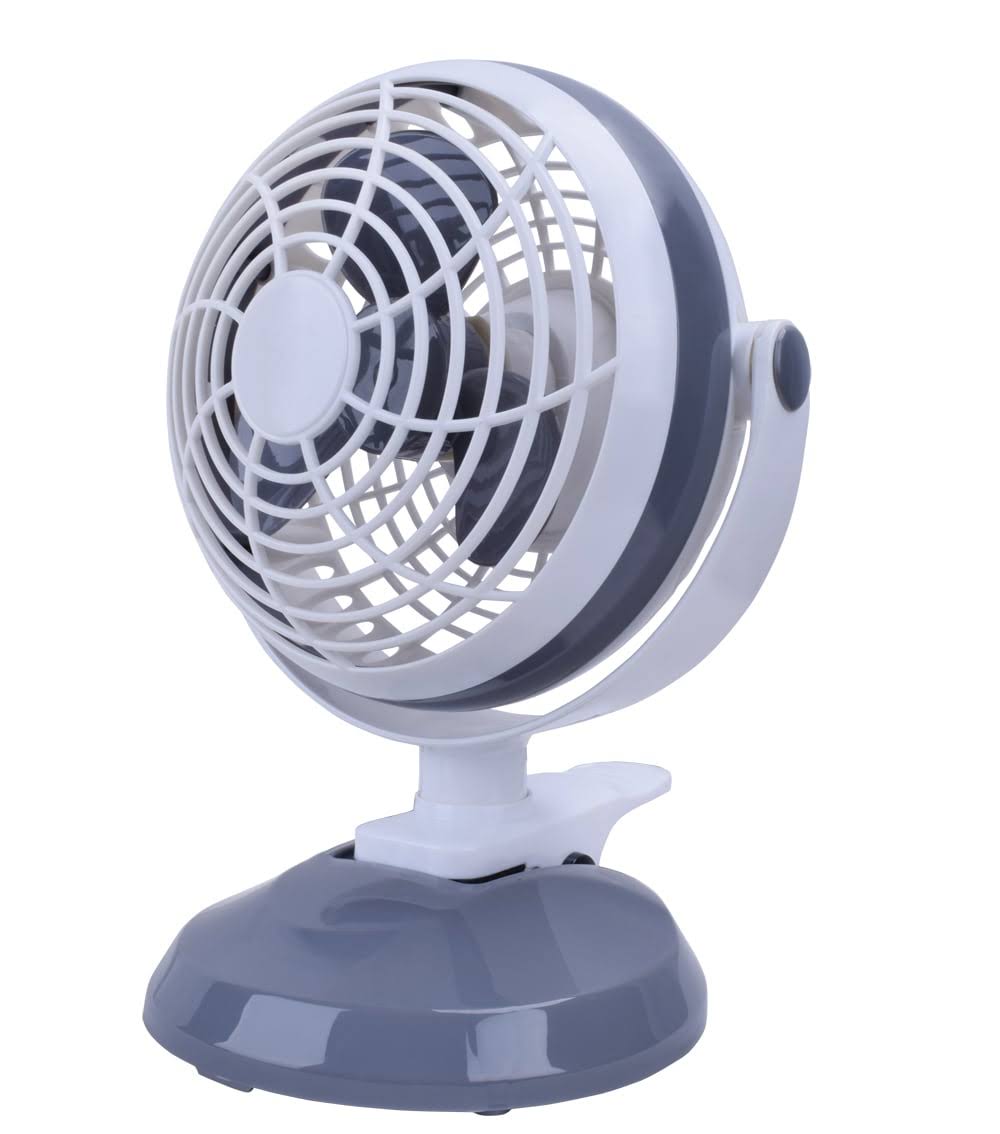 7fe6cdd9e4e64199665125298256bddc7e7d4230df65df64abac38c4302ef7ba.jpg 6-in 2-Speed Indoor Gray and White Desk Fan - Image 1