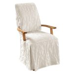 Sure Fit Matelasse Damask Arm Long Dining Chair Slipcover, White