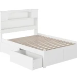 AFI Newport Full Solid Wood Platform Bed with Footboard & 2 Storage Drawers in White