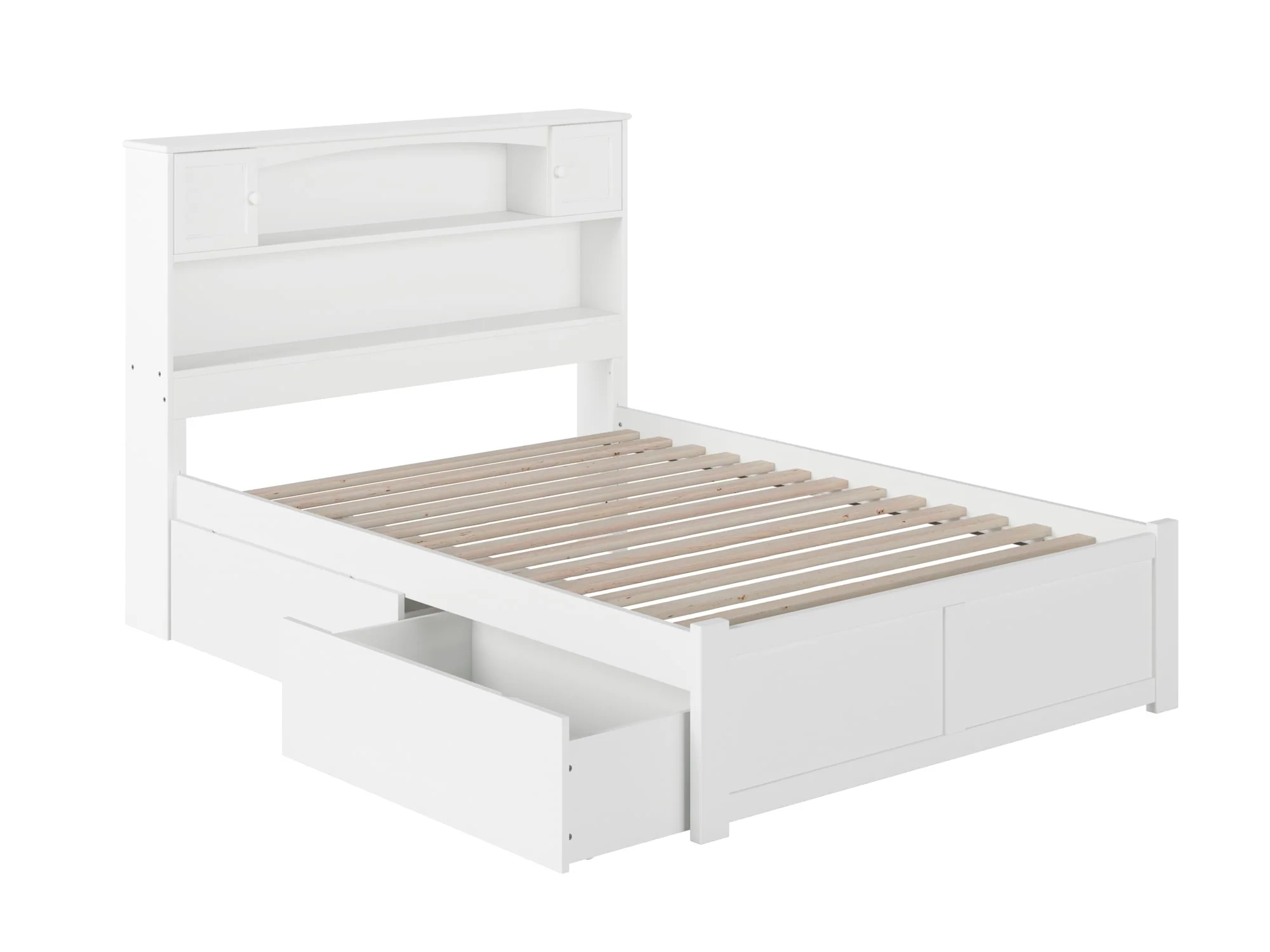 80aac49767927f54aa53995dac3cc21582ff0cbca228c0cc3be5ec1ef0bba8a9.webp AFI Newport Full Solid Wood Platform Bed with Footboard & 2 Storage Drawers in White - Image 1