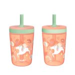 Zak Designs Kelso Tumbler Set 15 oz, ( Unicorn ) Non-BPA Leak-Proof Screw-On Lid with Straw Made of Durable Plastic and Silicone, Perfect Baby Cup