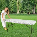 moty Tablecloth for Folding Table -Fitted Rectangular Table Cloth Plastic Vinyl Backed with Elastic Rim- for Christmas|Parties, Picni