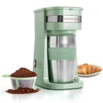 Mixpresso Single Cup Coffee Maker & 14oz Travel Mug, Lightweight Personal Drip Coffee Brewer & Tumbler, Auto Off Function & Reusable Filter, Green