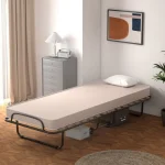 Portable Folding Bed with Memory Foam Mattress and Sturdy Metal Frame Made in Italy - Beige