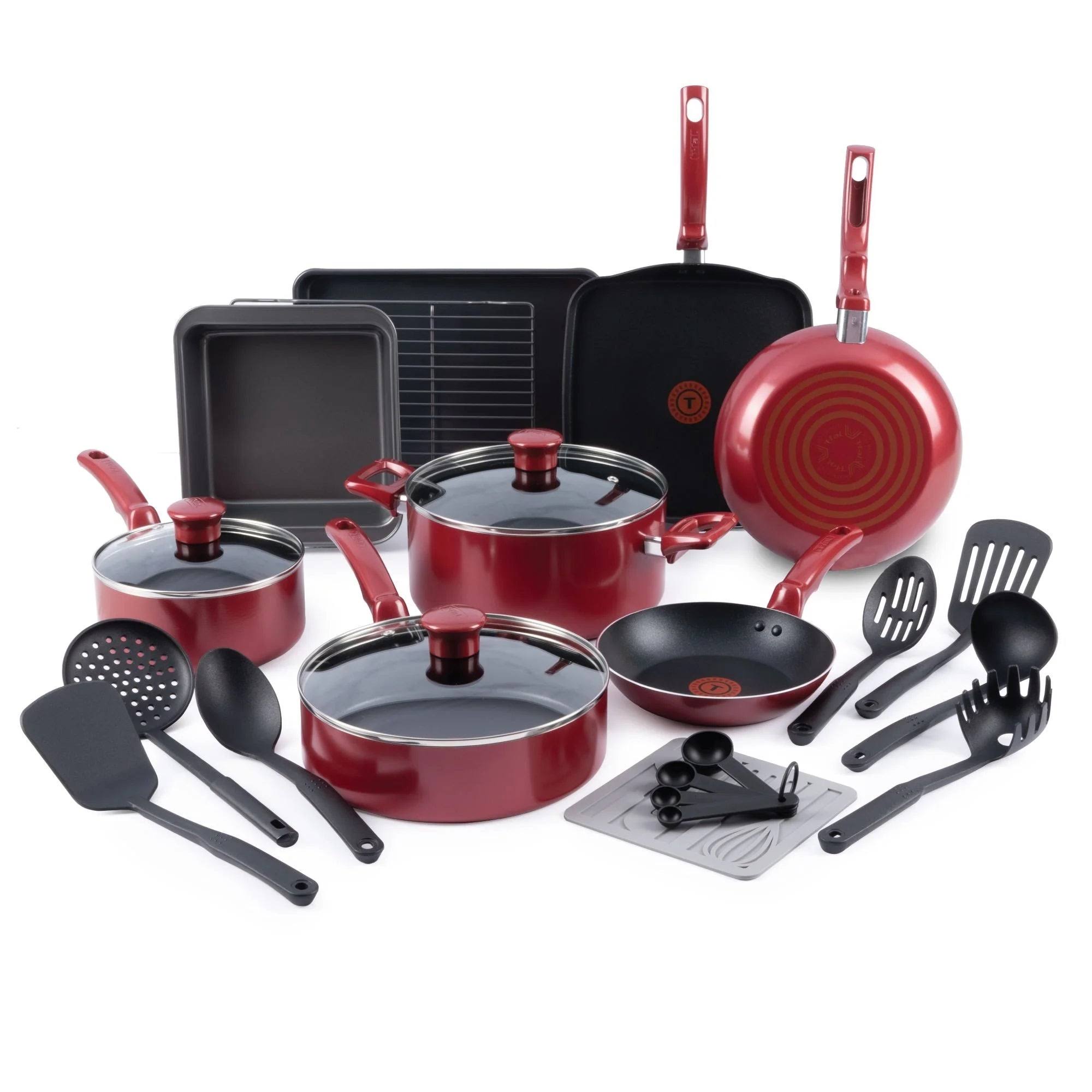 812c16c6445e501c7515d7f391aa9cf53986e088b6b16d9ae3fd394cbf7cf9cf.jpg T-Fal B496SLDI Kitchen Solutions 21pc Cookware Set, Red - Image 1