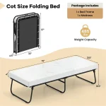 Cot Size Rollaway Guest Bed with Memory Foam Mattress, 75"x31" Portable Folding Bed with Heavy-Duty Metal Frame for Home Office Small Spaces
