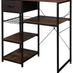 Microwave Stand 4-Tiers Kitchen Storage Fit Mini Fridge Baker¡¯s Rack Shelving Utility Coffee Bar with Big Drawer Wine Rack Metal Frame Industrial Workstation Organizer Kitchen Decor