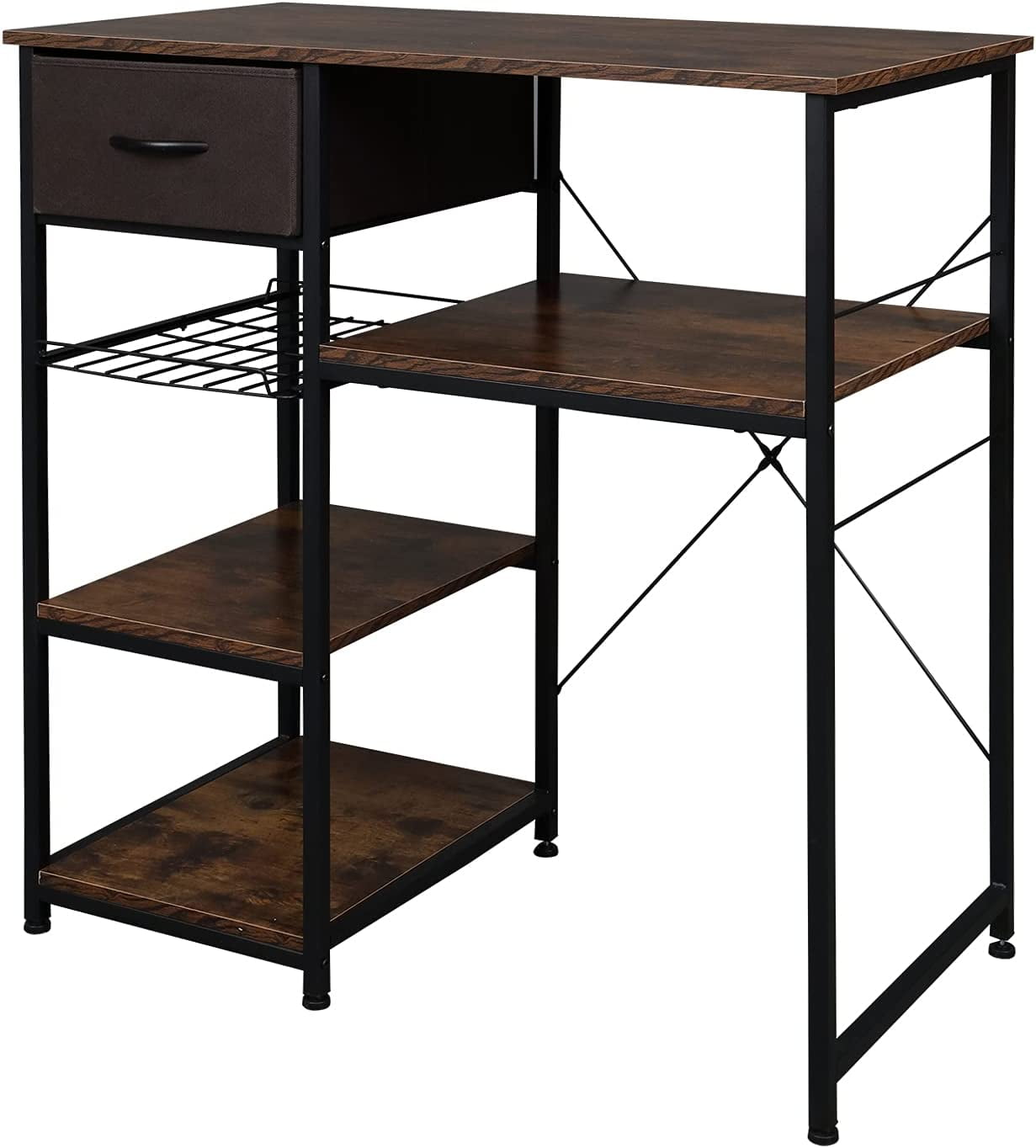 817c69e0f8bd0f2c3eca4c37dfe98b6363ec5725760f20505c631ccc322c7b0b.jpg Microwave Stand 4-Tiers Kitchen Storage Fit Mini Fridge Baker¡¯s Rack Shelving Utility Coffee Bar with Big Drawer Wine Rack Metal Frame Industrial Workstation Organizer Kitchen Decor - Image 1