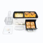 Newest 4 in 1 Breakfast Maker Station with Grill, Toast Drawer and Frying Basket, Removable Nonstick Plates, Independent Dual Temperature Control,