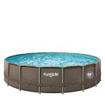 Funsicle 18ft x 48in Round Oasis Designer Above Ground Pool, Dark Double Rattan with SkimmerPlus Filter Pump & Ladder