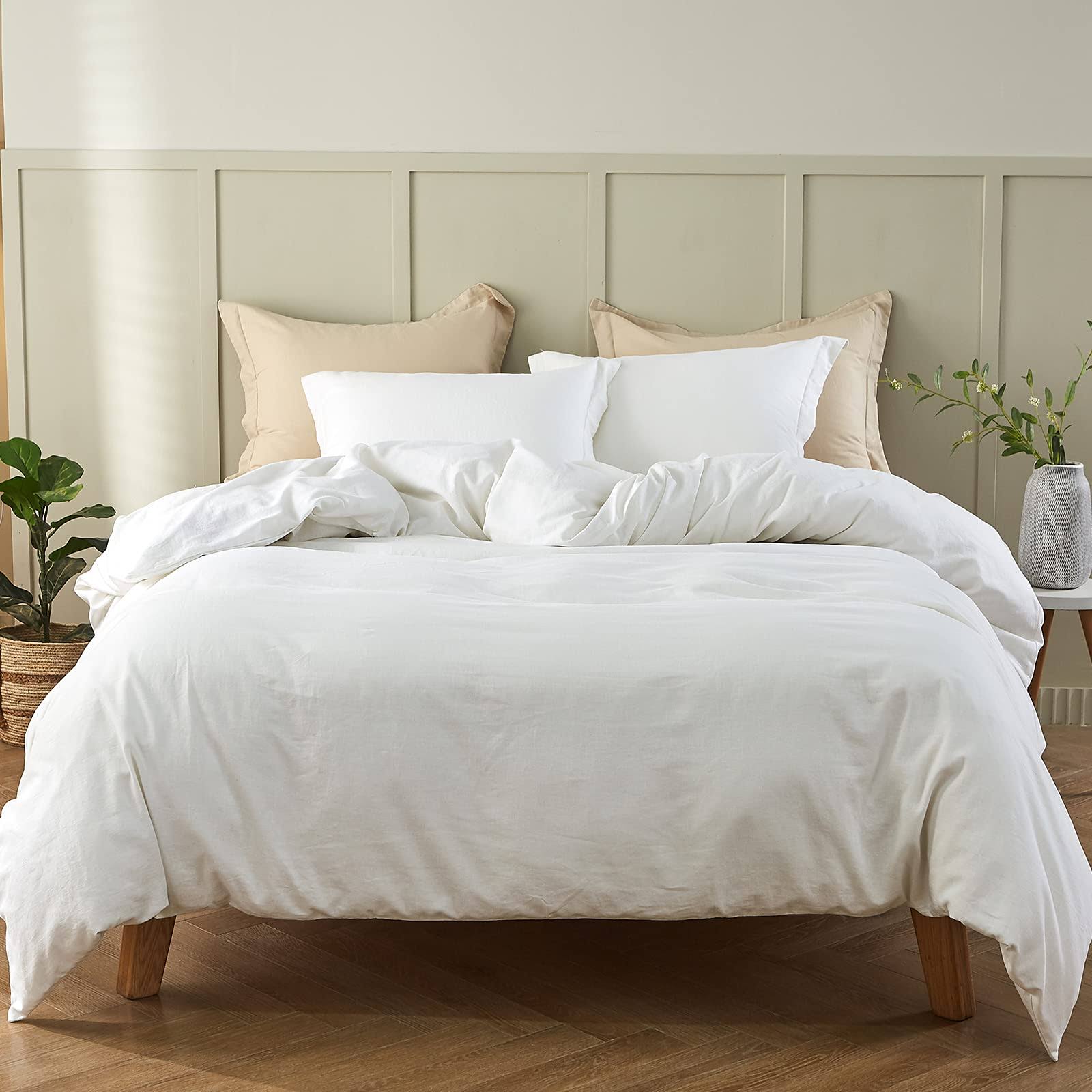 81949416ae3fe214a396d3f6d686a49a5a9fbe4134b1f39d4fb3204804904096.jpg Simple&Opulence French Linen Duvet Cover Set - Twin Size(68" x 86")- 2 Pieces (1 Comforter Cover,1 Pillowcase)- Natural Flax Cotton Blend-solid Color - Image 1