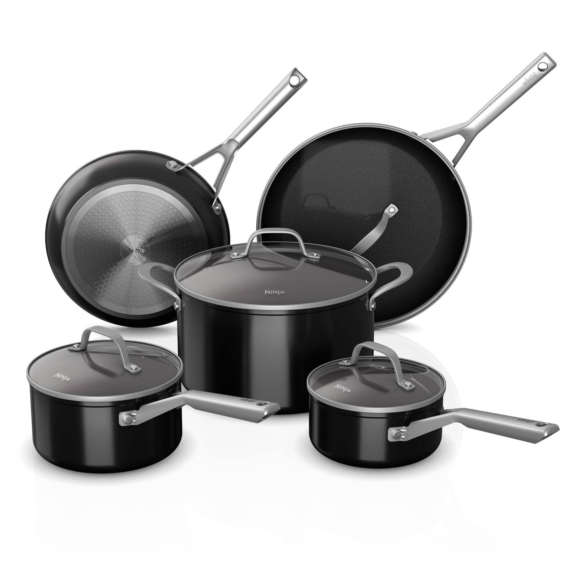 81ca108c3e27030738e9bd01a2dacc4d9f1b1997fcb8ad057dc54525699925de.jpg Ninja Foodi NeverStick Essential 9-Piece Cookware Set - Black - Image 1