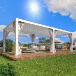 EROMMY 12'20' Outdoor Louvered Pergola with Adjustable Aluminum Rainproof Roof, White, Size: 12'�G20'