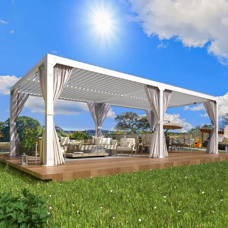 81cc0261db07753be686cf828862e745dd171f1f16078c09b51abaf2ff63d015.jpg EROMMY 12'20' Outdoor Louvered Pergola with Adjustable Aluminum Rainproof Roof, White, Size: 12'�G20' - Image 1