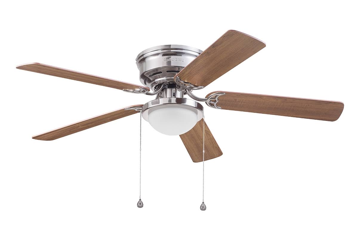 81cf87f43466dc9622e83dd16f45327e3876f4a0967e4b0f29dd2a0e72d0a56b.jpg Harbor Breeze Armitage 52in Brushed Nickel Indoor Flush Mount Ceiling Fan with Light Kit - Image 1