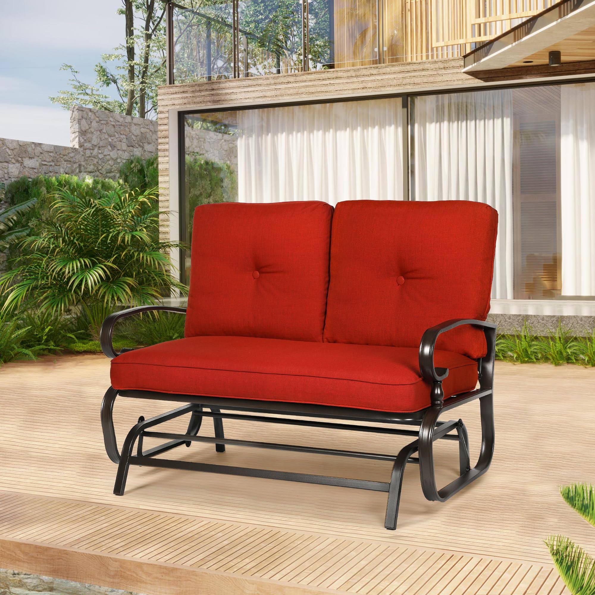81d0ef0912bb6a356827c21eb6c84343d66b8c5201ad21232f4cd328def35a7e.jpg Patiomore Outdoor Loveseat Patio Glider Rocking Bench 2 SEATS Wrought Iron Chair - Image 1