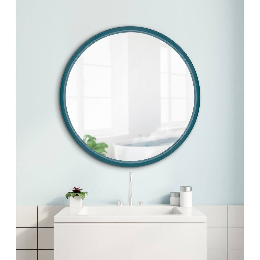 81e0979423f8365fd41fb976355b9d3521626433d19503755bad438d38a0fa7b.jpg Riesner Round Accent Mirror Size: 21.6" x 21.6", Finish: Teal - Image 1
