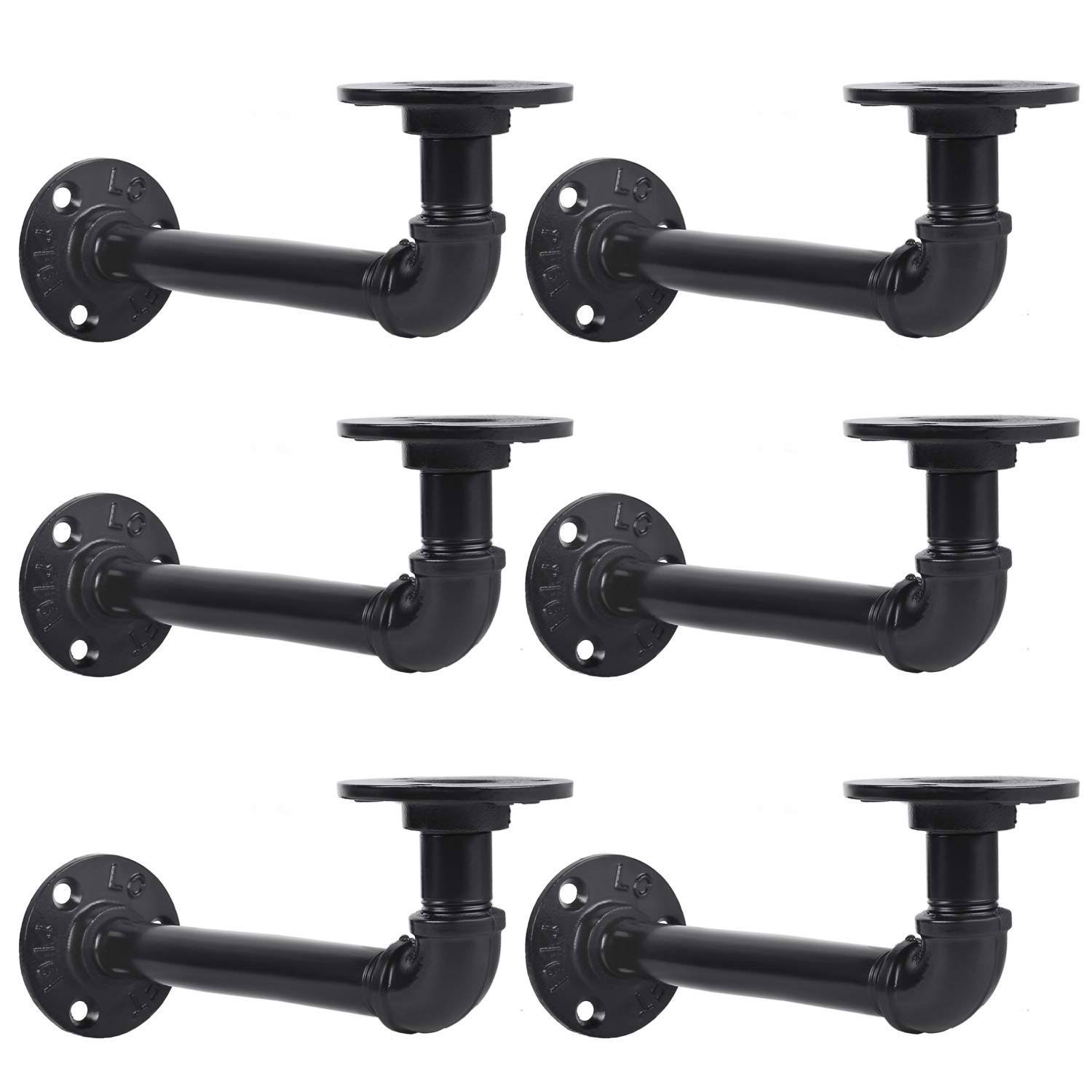 81e8687ca1e264136b8e46dfd8b1aeee5fbcc0acf3a4b40b1c33acb4aa5e33ce.jpg Pipe Shelf Brackets Set of 6(19x9cm) Equason Iron Pipe Brackets Industrial Pipe Shelving Brackets for Custom Floating Shelves DIY Rustic Shelf - Image 1