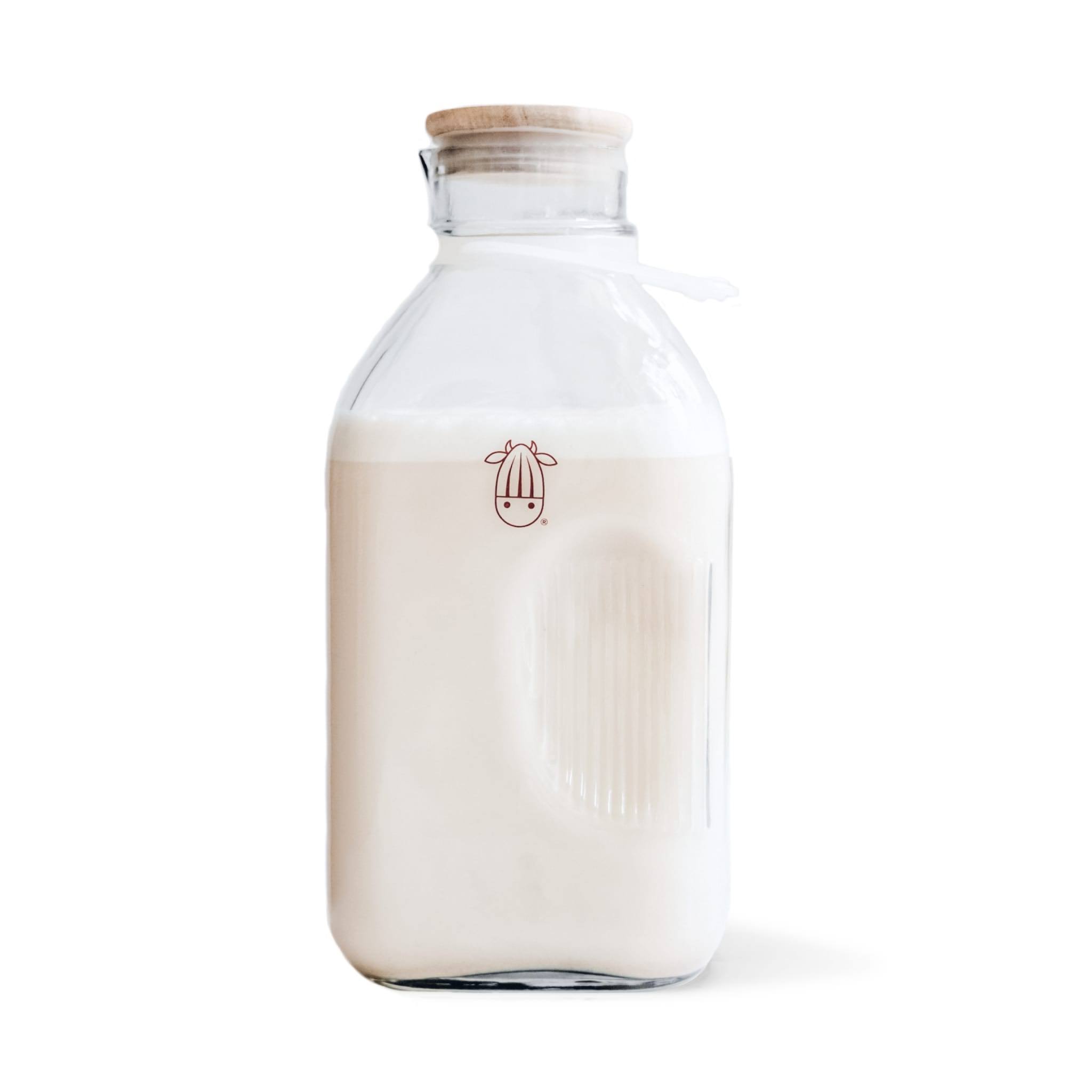 81eeca103b6fc6baa0132aeb0410852bb9afee632f2b5ce02a5ebfab674c3a0a-1.jpg Almond Cow Glass Milk Jug - 60 Fluid Ounces | Perfect Milk Container Carafe for Refrigerator Fit - Glass Pitcher Milk Bottle - Food Grade Glass - Image 1