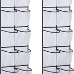 MISSLO 12 Mesh Pockets Over The Door Shoe Organizer Hanging Narrow Closet Door Shoe Rack for Pantry Storage Holder, 2 Packs, White, Adult unisex