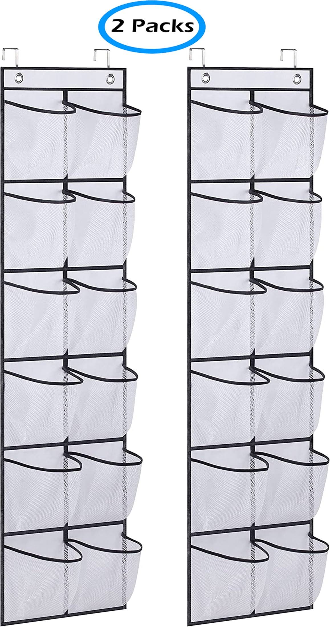 82074246d45c037eba9b765934da039cffb3d5cb40bb074615776a86d5eacc45.jpg MISSLO 12 Mesh Pockets Over The Door Shoe Organizer Hanging Narrow Closet Door Shoe Rack for Pantry Storage Holder, 2 Packs, White, Adult unisex - Image 1