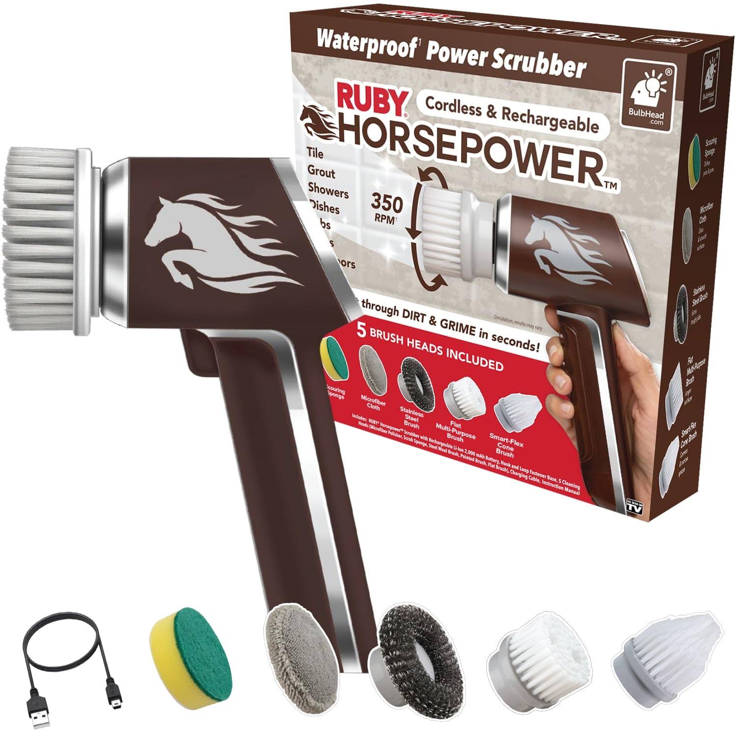 820995eff6c9e7a00daabe40254db1596112cc64ca5c581178d16ffcbf5d7794.jpg Horsepower As Seen On TV, Handheld Cordless Rechargeable Spinning Power Scrubber - Image 1