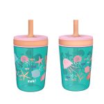 Zak Designs 15 oz Travel Straw Tumbler Plastic and Silicone with Leak-Proof Straw Valve for Kids, 2-Pack Shells, Size: 15 fl oz, Green