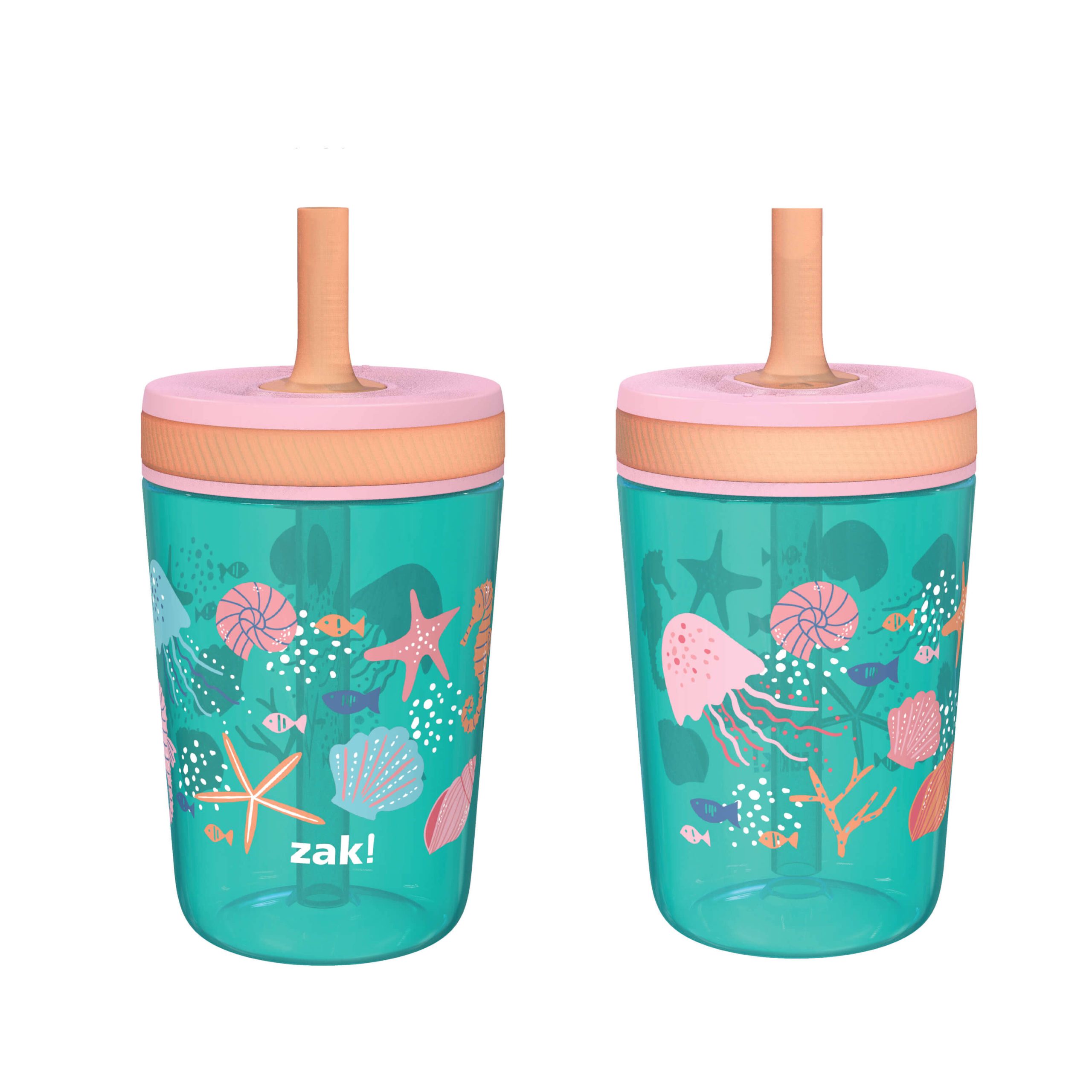821308d63ce41b43d2816673f34b53c8f41456ea225c50c6cabc03fc0fea92a8.jpg Zak Designs 15 oz Travel Straw Tumbler Plastic and Silicone with Leak-Proof Straw Valve for Kids, 2-Pack Shells, Size: 15 fl oz, Green - Image 1